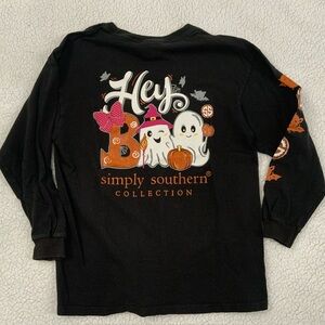 Simply Southern Halloween HEY BOO Youth Medium Crew T-Shirt Long Sleeve